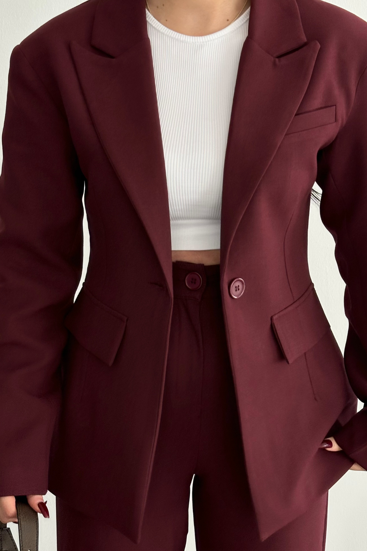 PREMİUM BORDO BELDEN OTURMALI ENDYSA CEKET TAKIM
