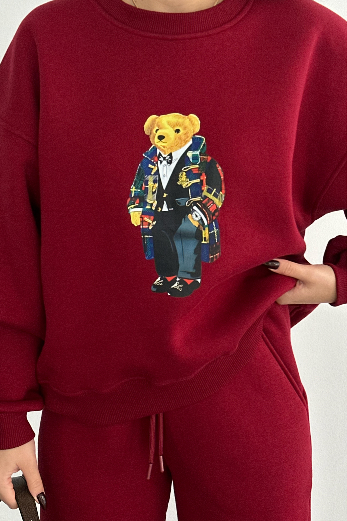 PREMİUM BORDO TEDDY BASKILI EŞOFMAN TAKIMI