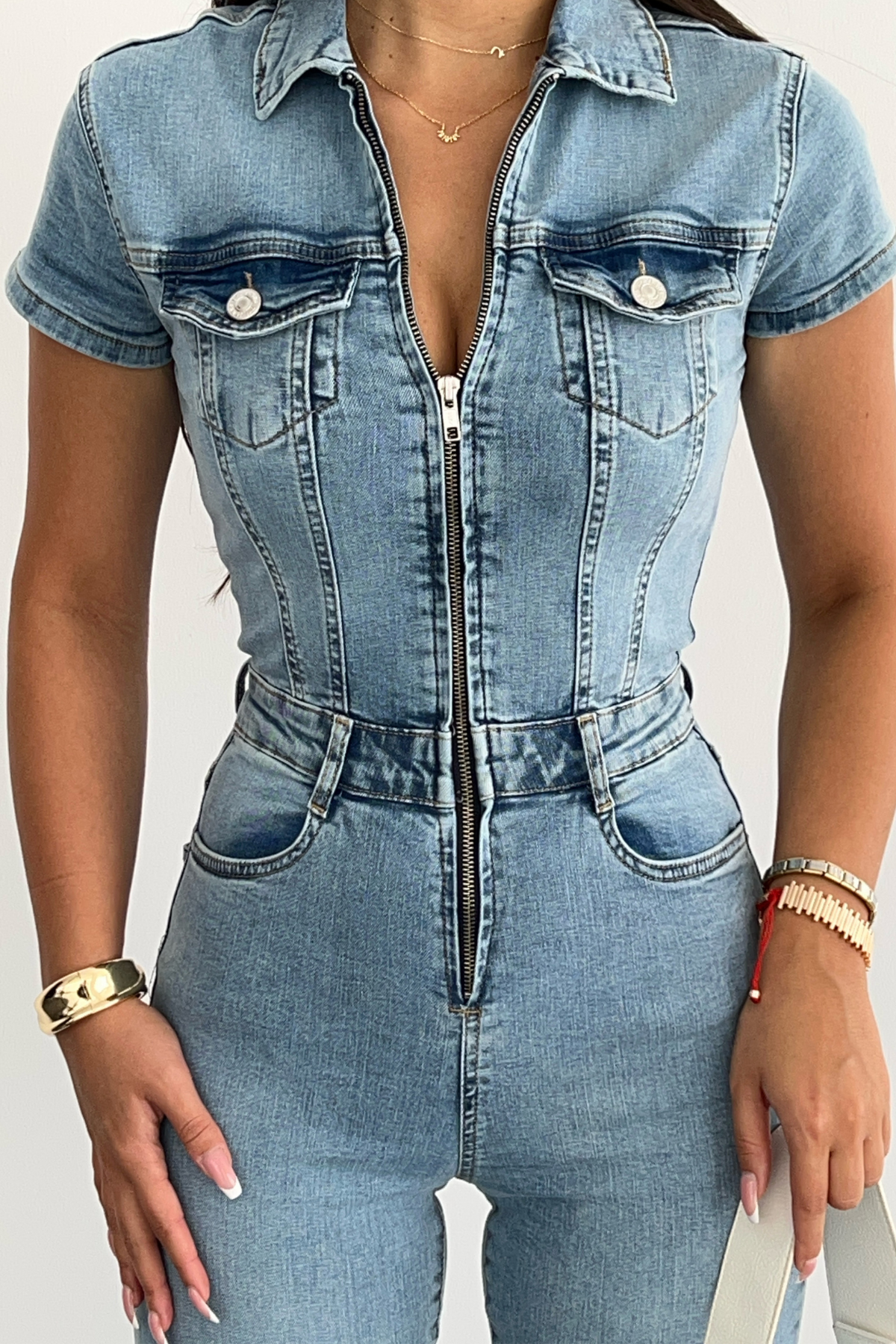 PREMİUM BUZ MAVİ KISA KOL TULUM