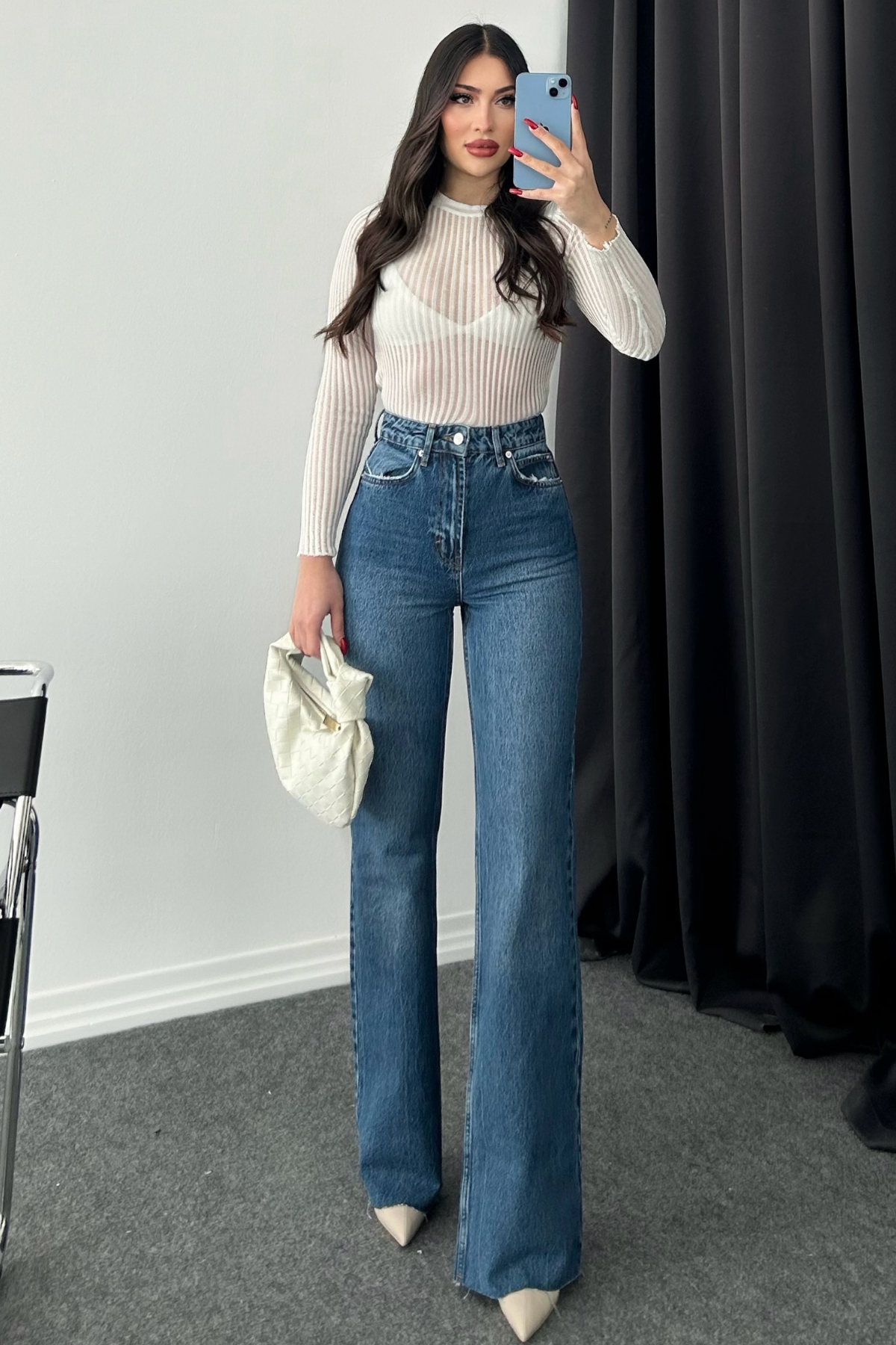 PREMİUM EKSTRA YÜKSEK BEL MİD BLUE YIKAMALI JEAN