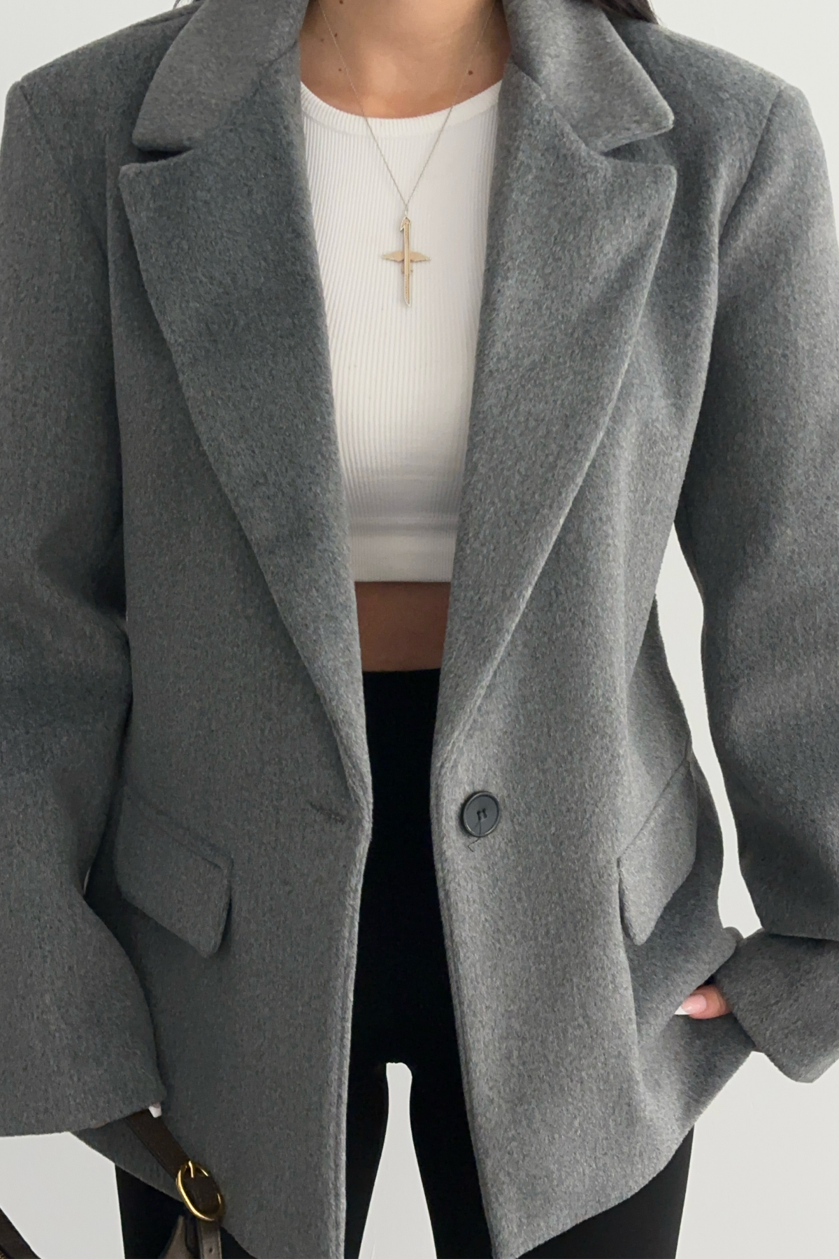 PREMİUM GRİ OVERSİZE YÜN BLAZER CEKET