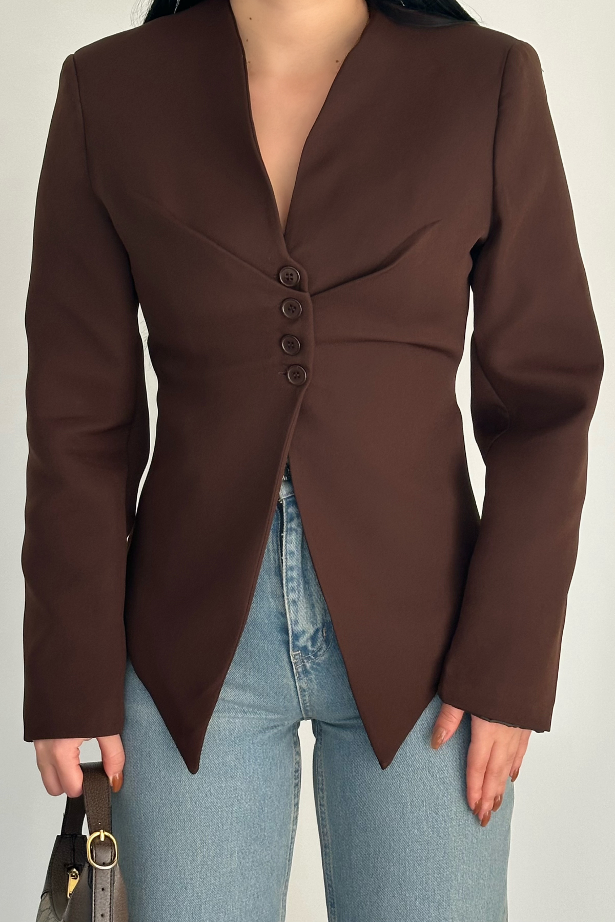 PREMİUM KAHVERENGİ ARKASI BAĞLAMALI BLAZER CEKET