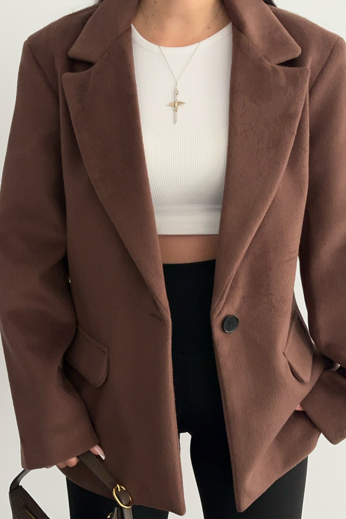 PREMİUM KAHVERENGİ YÜN BLAZER CEKET OVERSİZE
