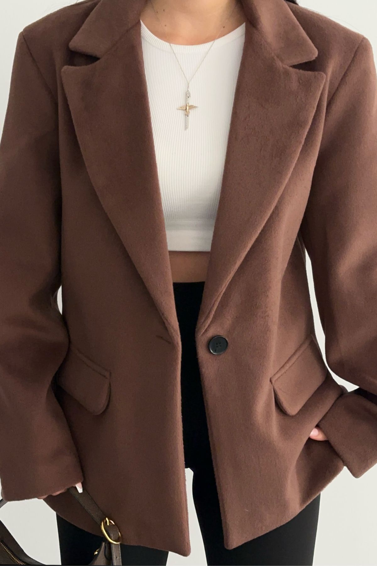 PREMİUM KAHVERENGİ YÜN BLAZER CEKET OVERSİZE