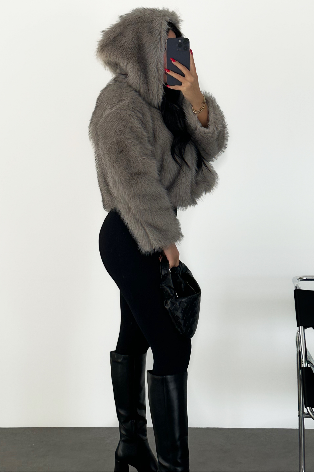 PREMİUM KAPŞONLU GRİ KÜRK 