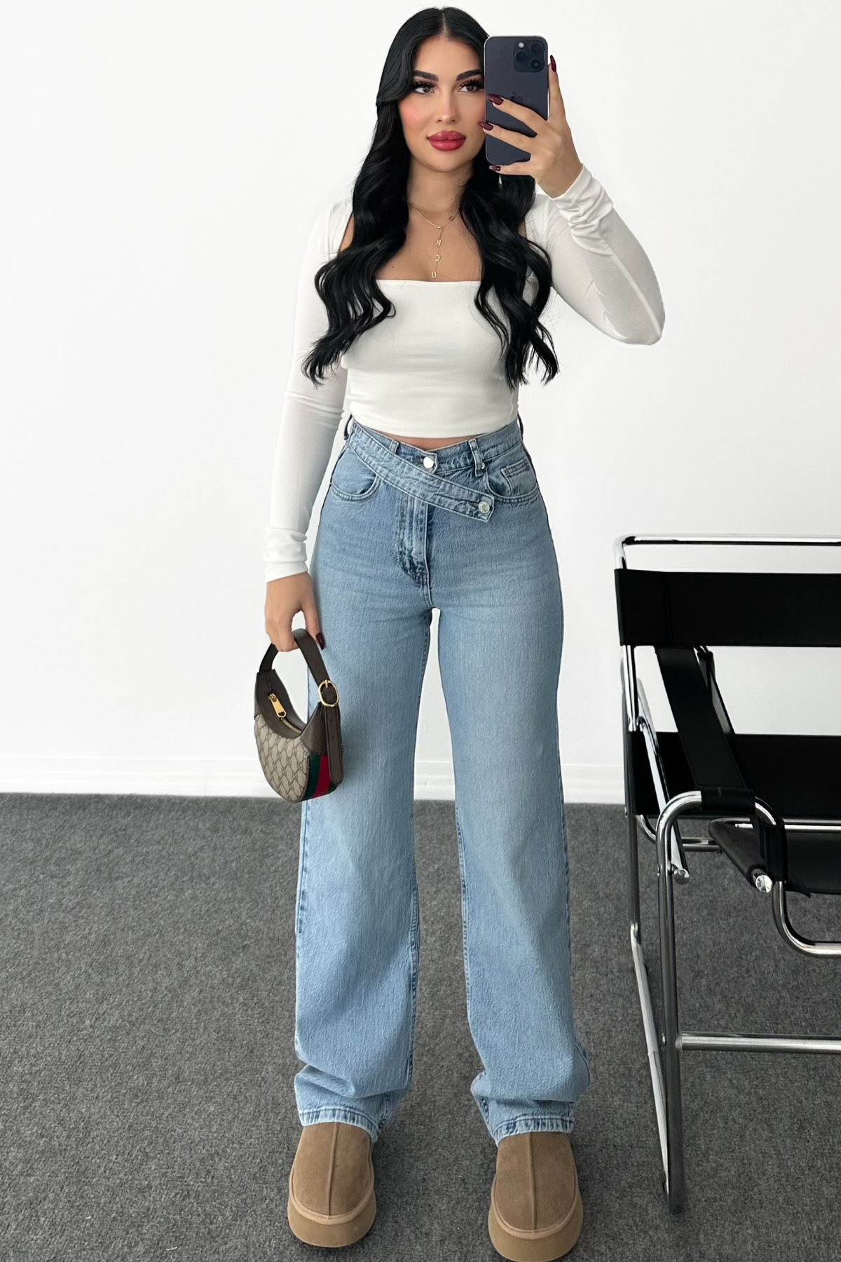 PREMİUM KEMER DETAYLI FAJA WİDE LEG JEAN
