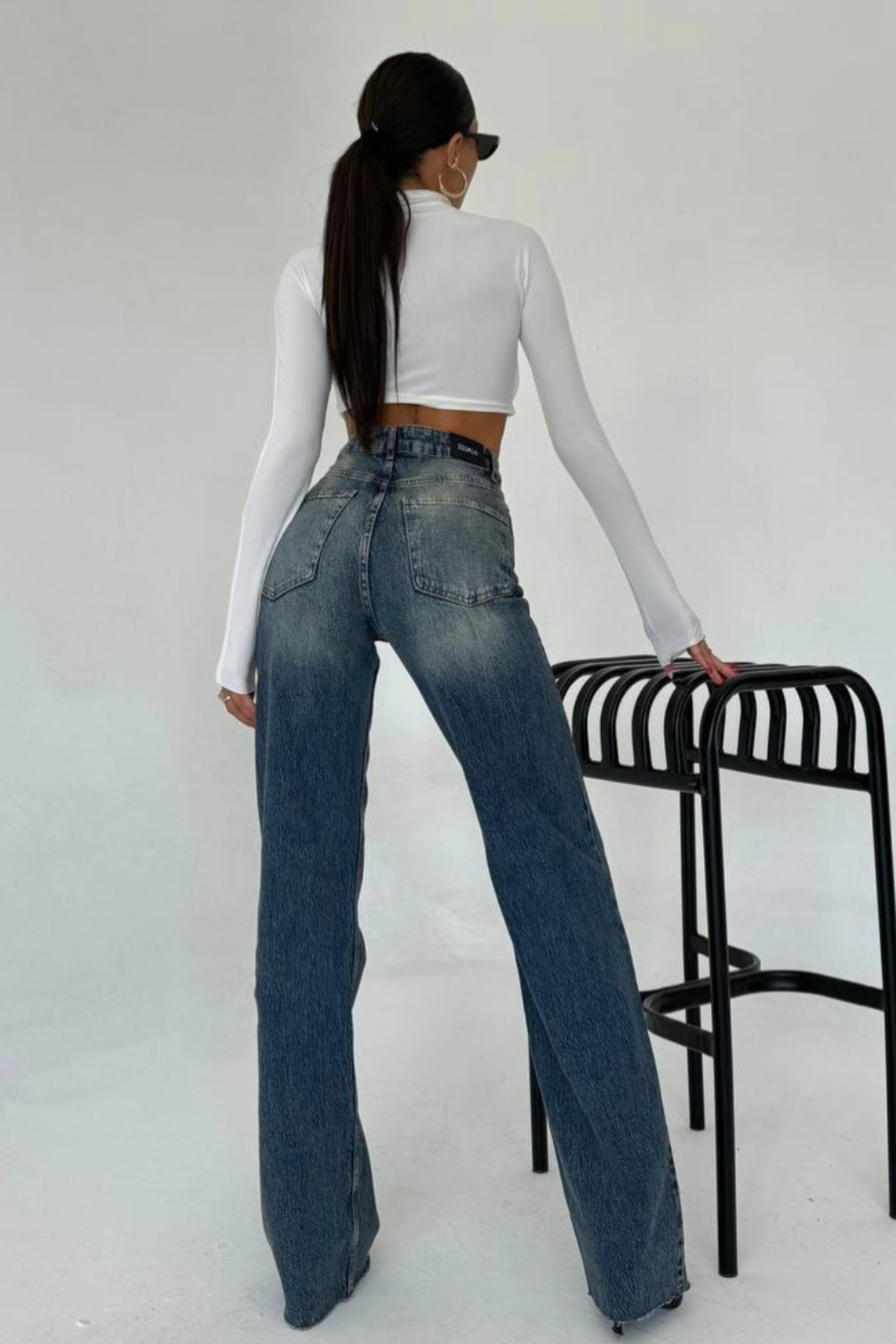 PREMİUM KOYU MAVİ RENK TİNTLİ KEMERLİ WİDE LEG JEAN