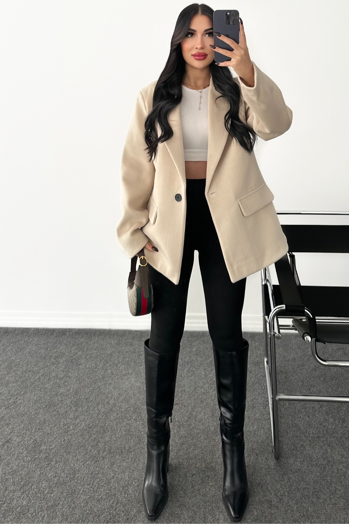 PREMİUM KREM OVERSİZE YÜN BLAZER CEKET