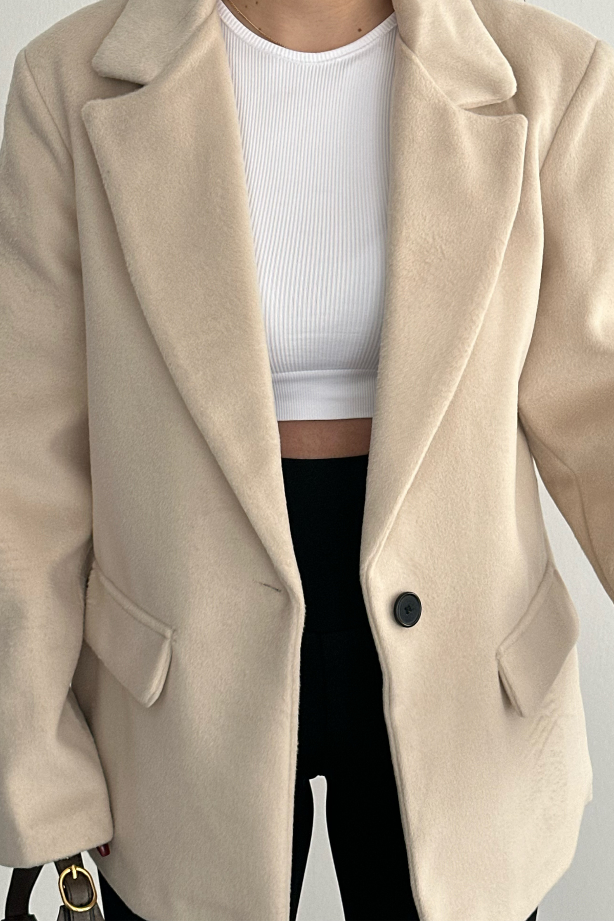 PREMİUM KREM OVERSİZE YÜN BLAZER CEKET