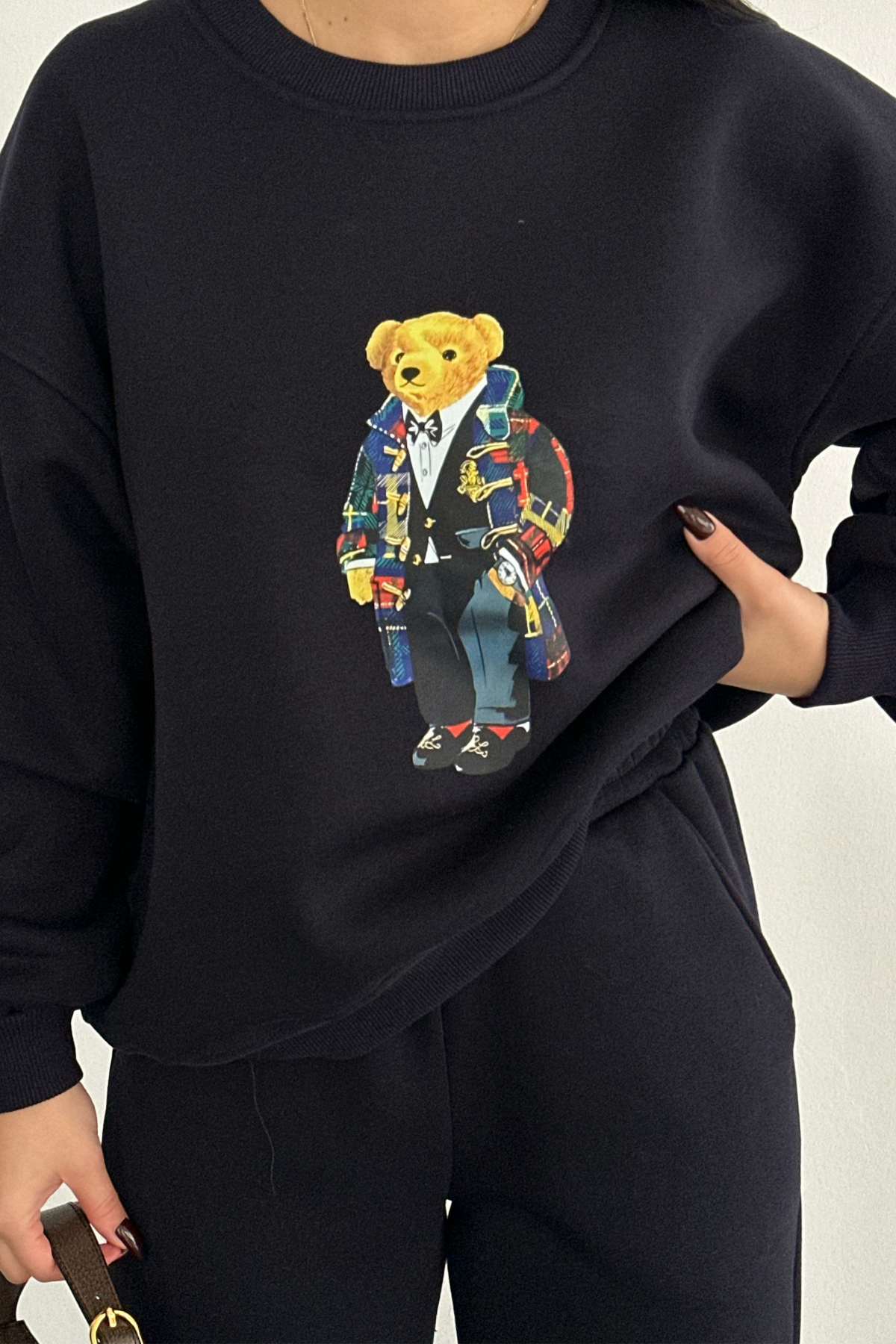 PREMİUM LACİVERT TEDDY BASKILI EŞOFMAN TAKIMI