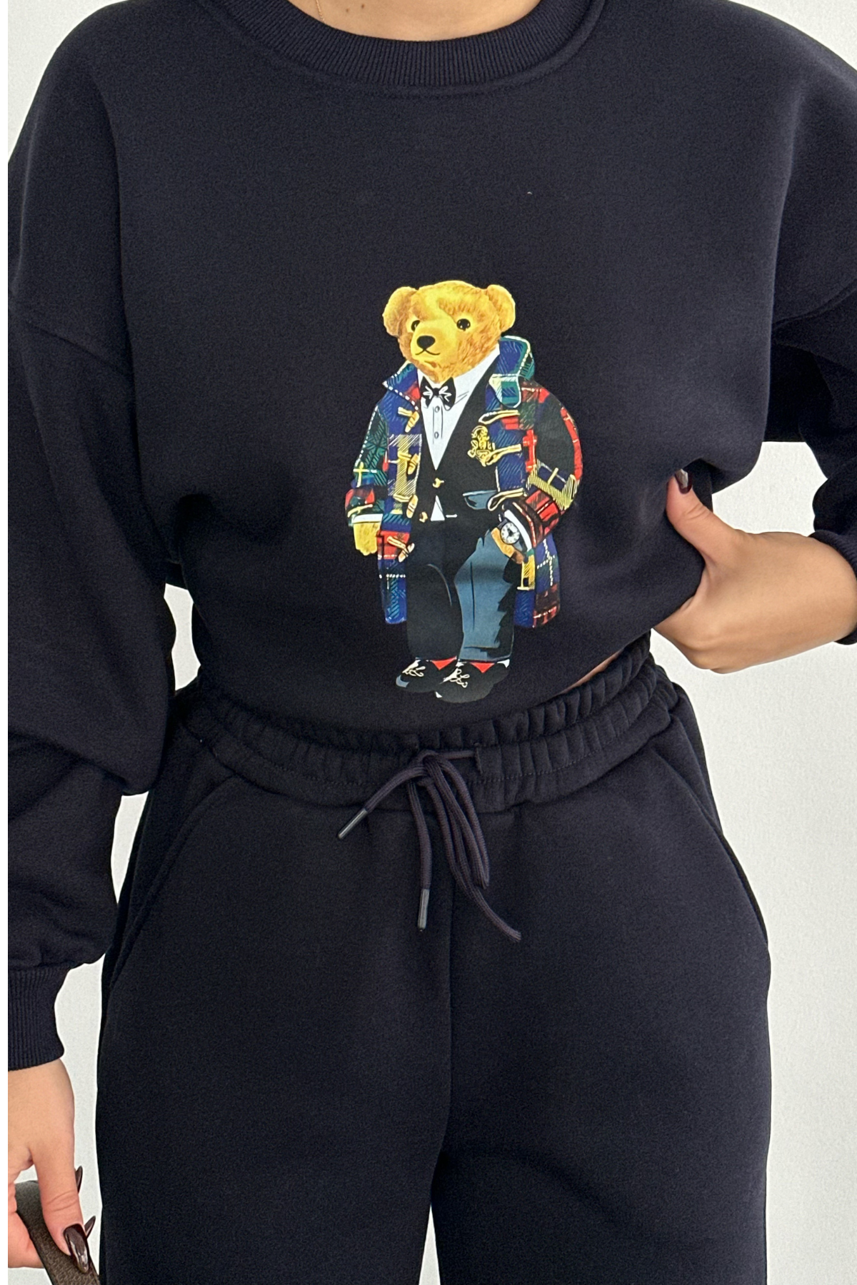 PREMİUM LACİVERT TEDDY BASKILI EŞOFMAN TAKIMI
