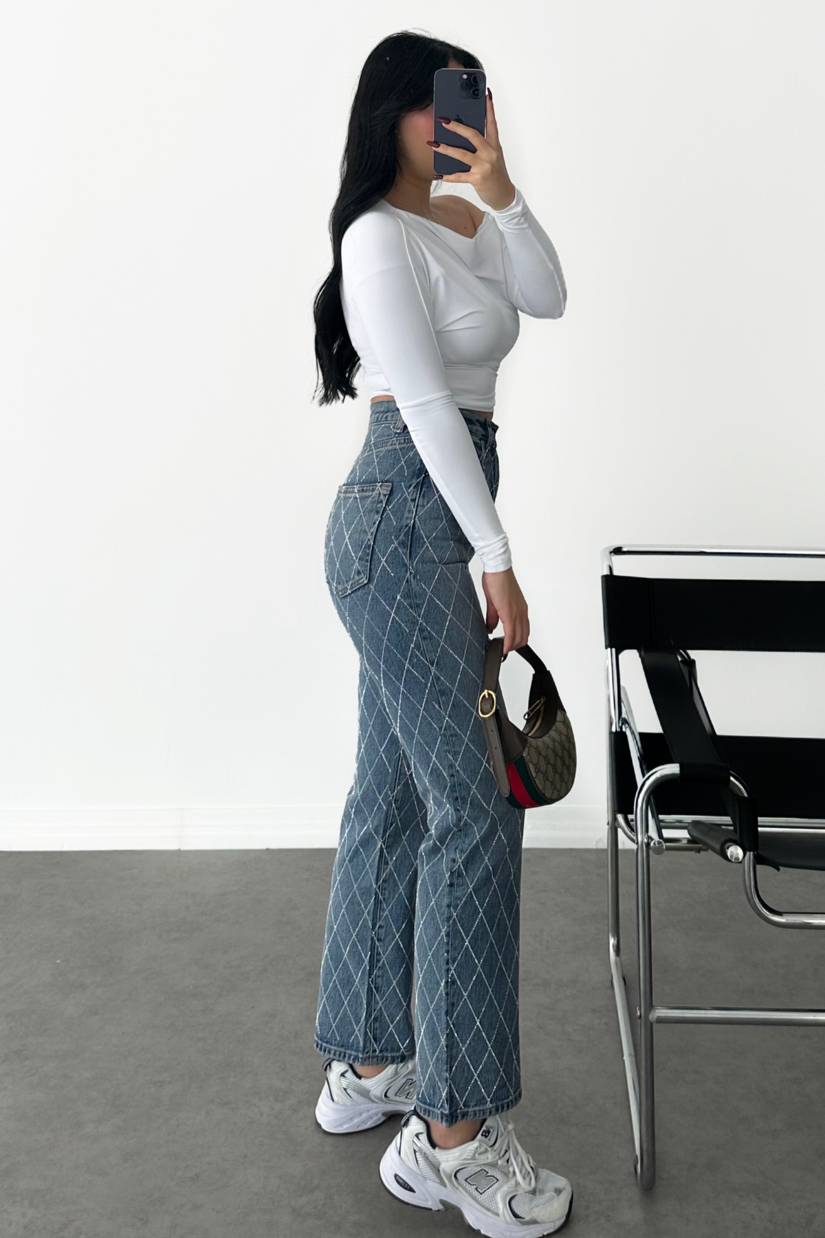 PREMİUM MİD BLUE TAŞLI JEAN