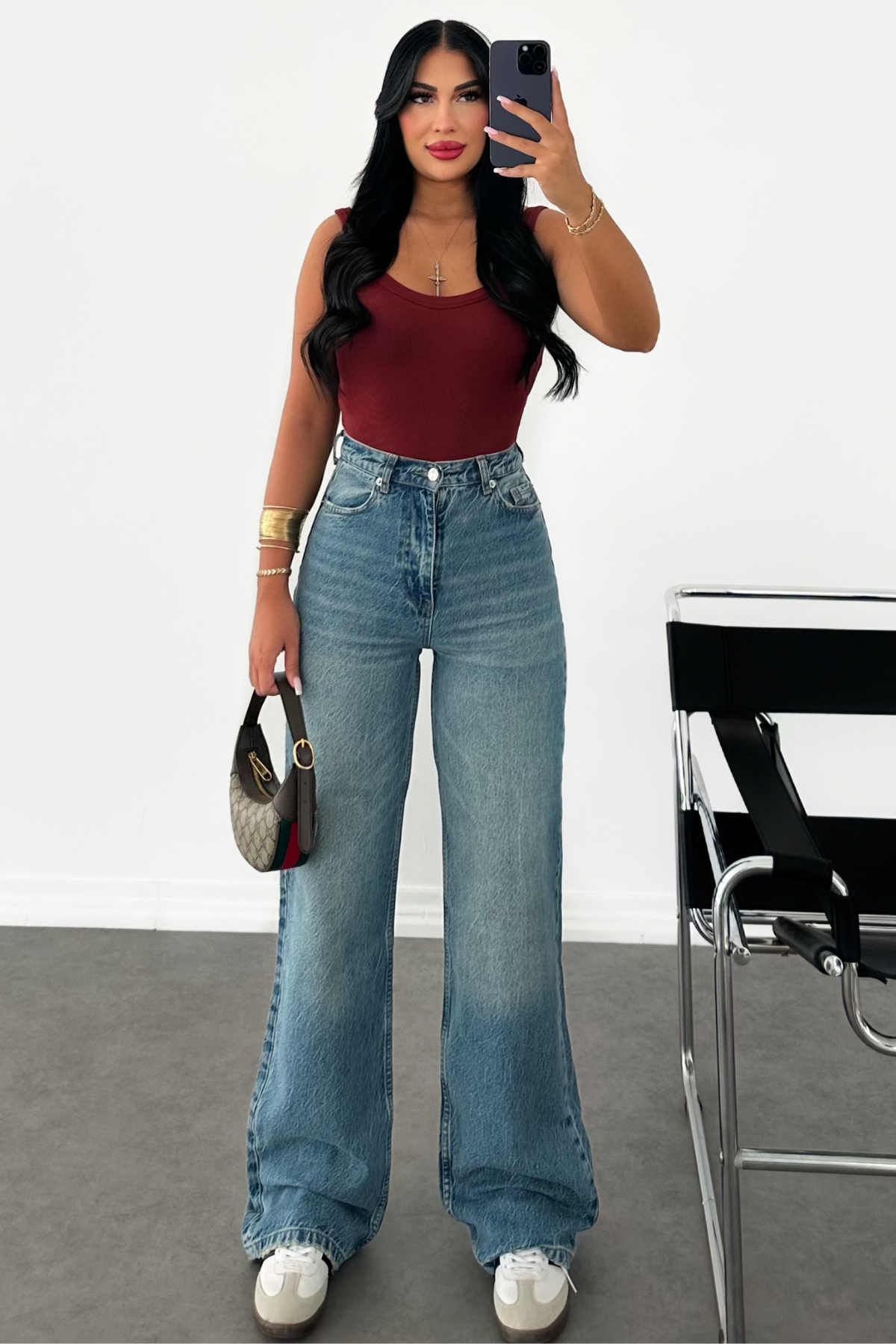 PREMİUM MİD BLUE TİNTLİ WİDE LEG JEAN
