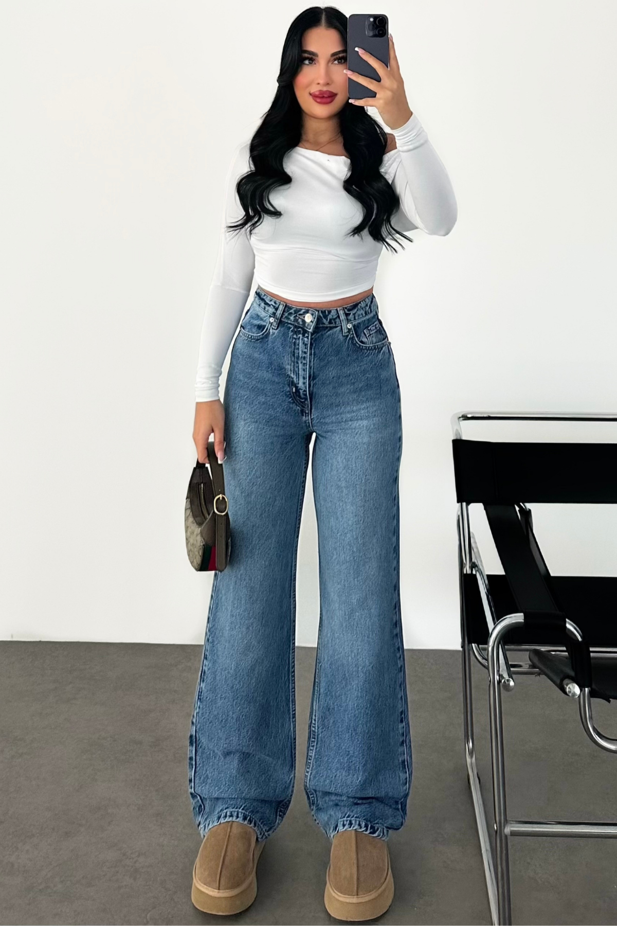 PREMİUM MİD BLUE YÜKSEK BEL WİDE LEG ESSYN JEAN
