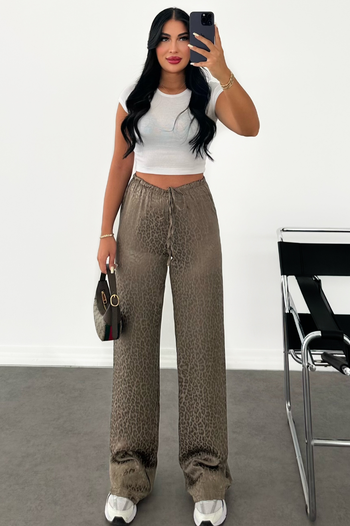 PREMİUM YEŞİL LEOPAR DESEN BOL PAÇA PANTOLON