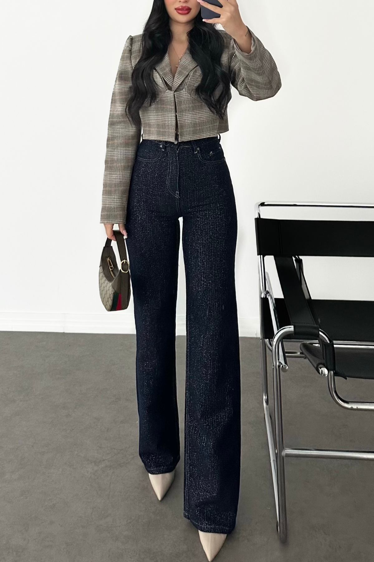 PREMİUM YÜKSEK BEL DARK BLUE PARLAK JEAN