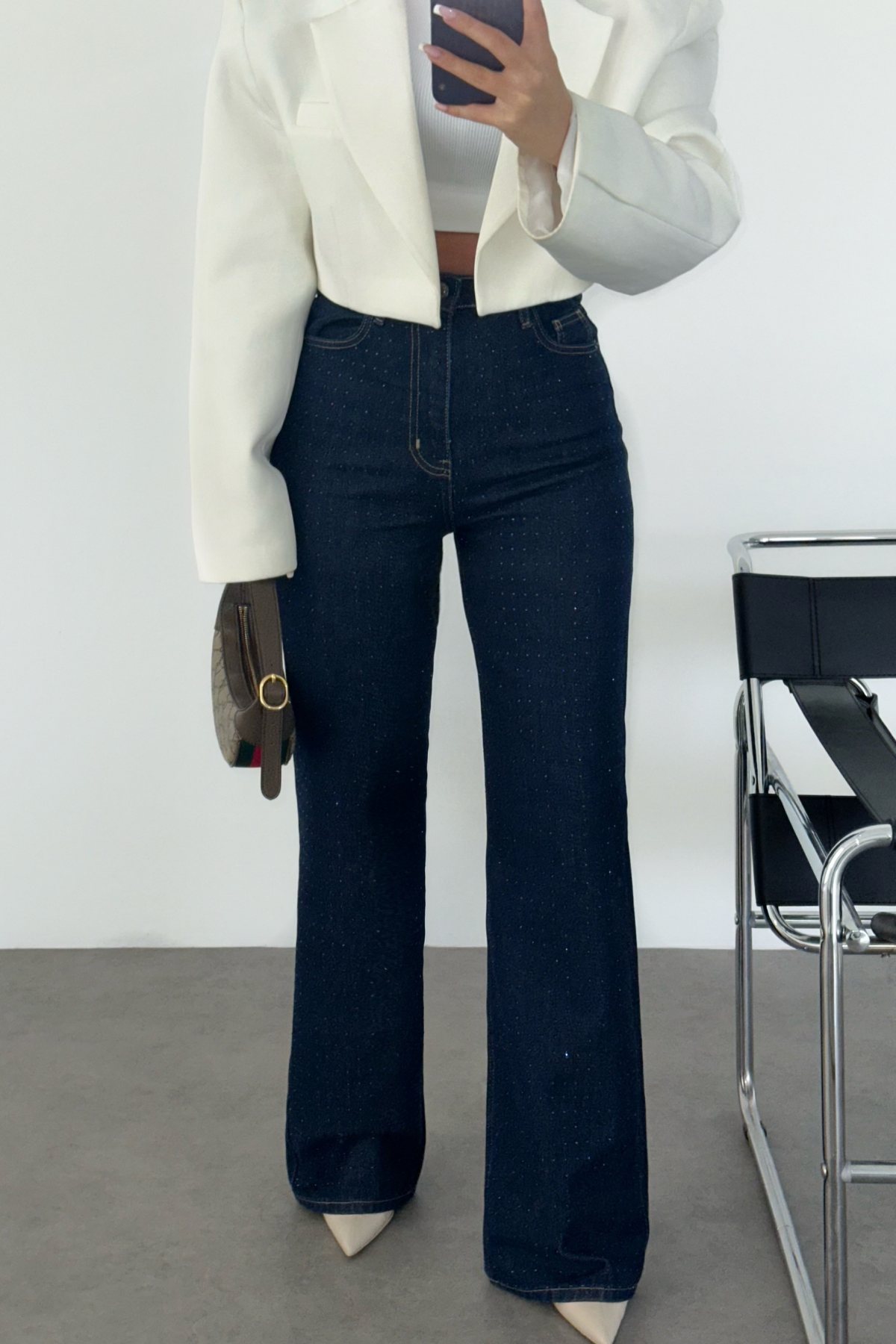 PREMİUM YÜKSEK BEL DARK BLUE TAŞLI JEAN