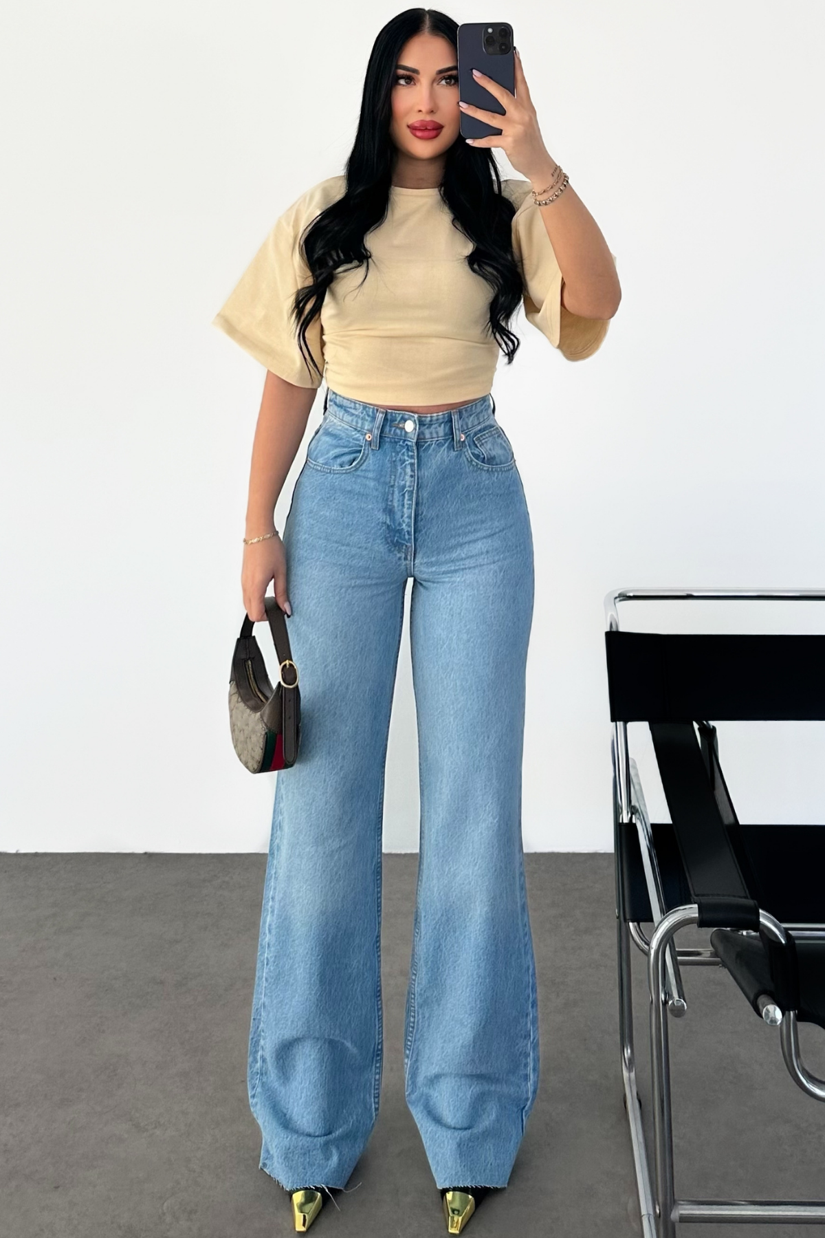 PREMİUM YÜKSEK BEL İCE BLUE WİDE LEG JEAN