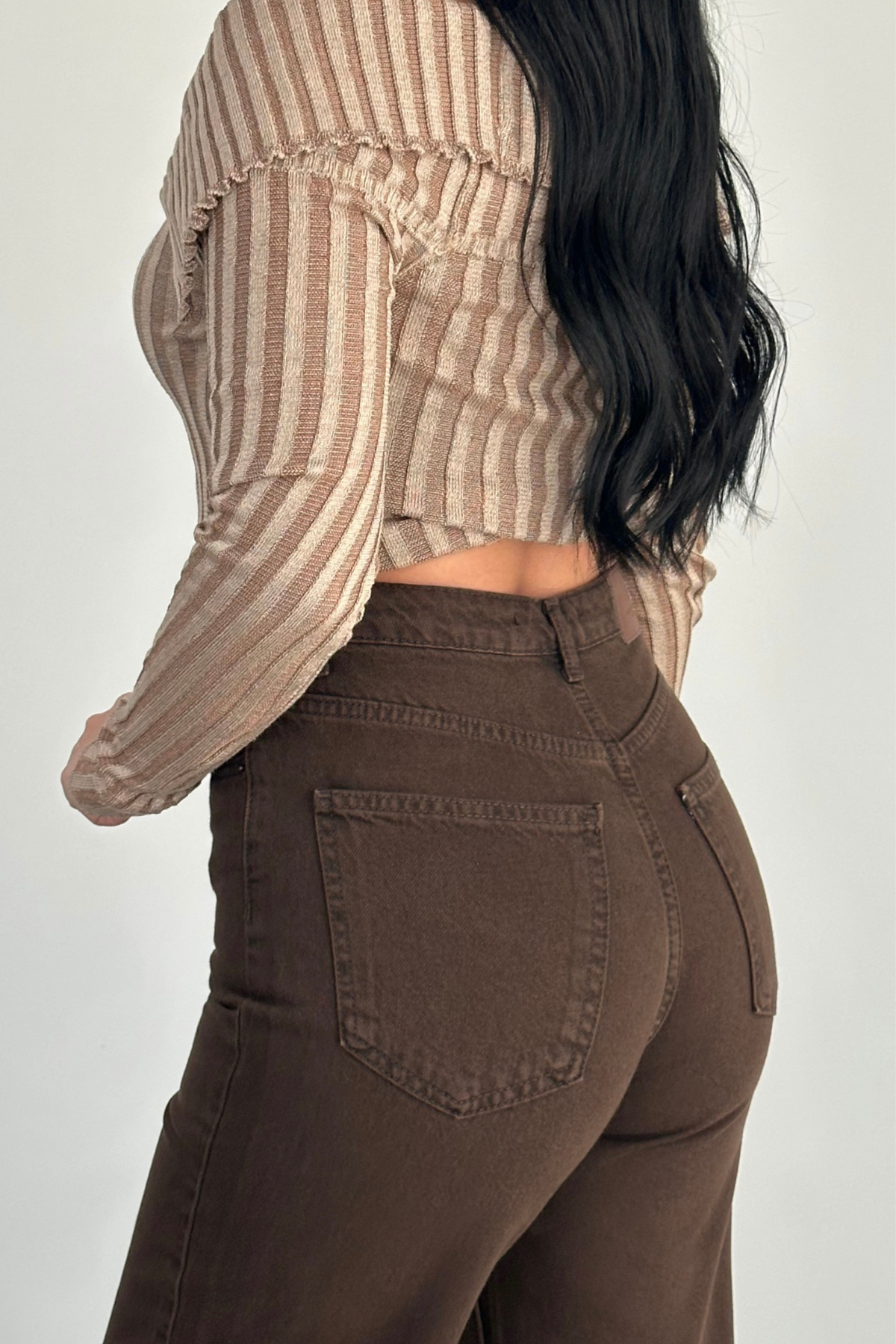PREMİUM YÜKSEK BEL KAHVERENGİ WİDE LEG NESSY JEAN