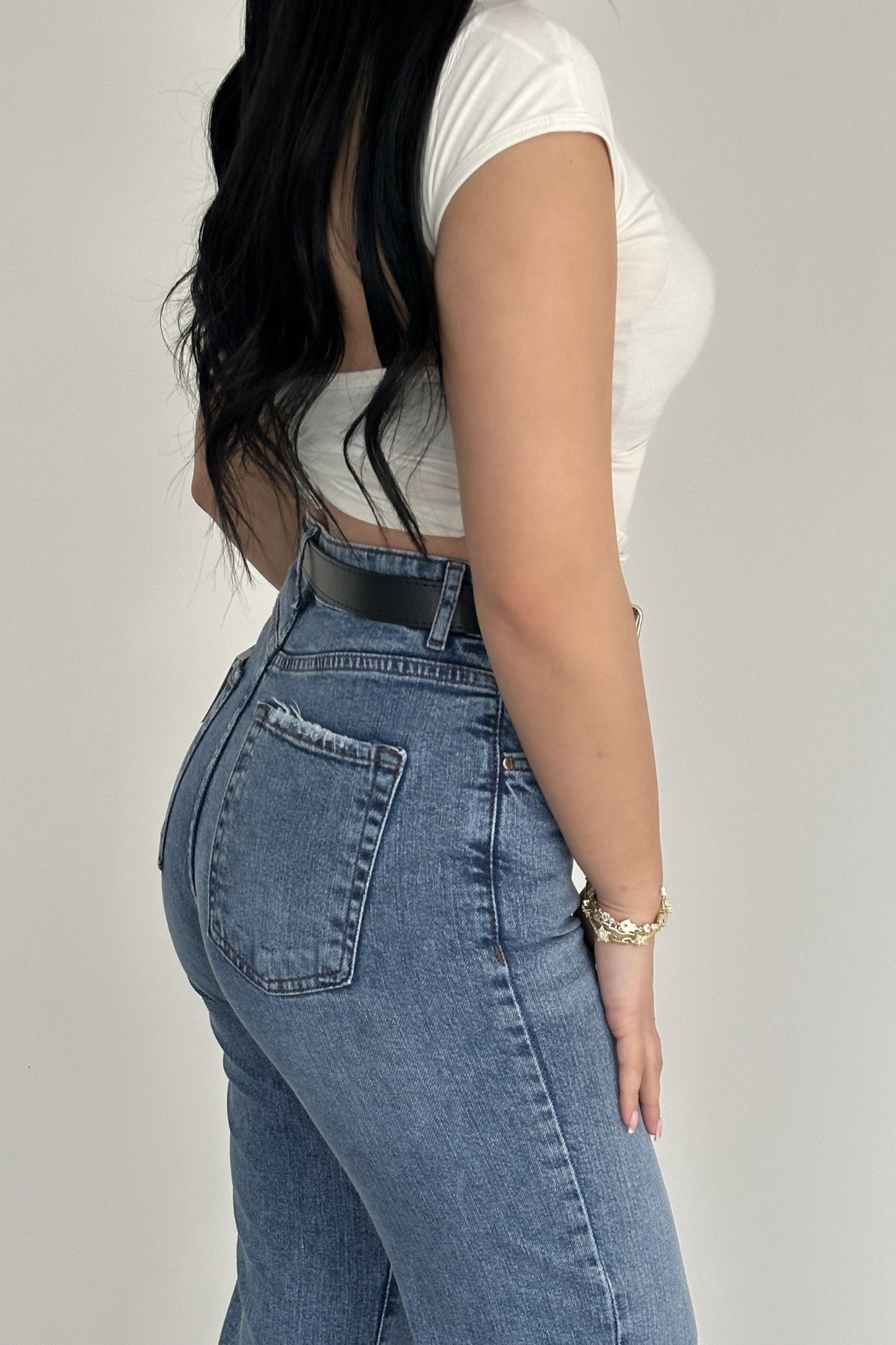 PREMİUM YÜKSEK BEL KEMERLİ İCE BLUE JEAN