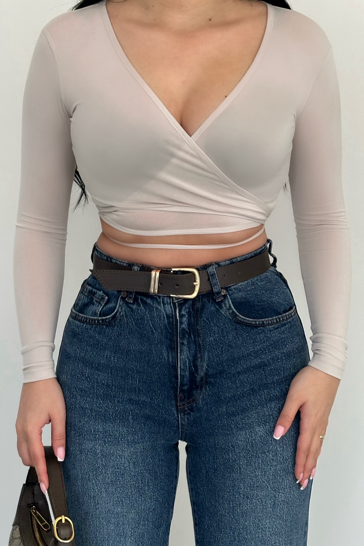 PREMİUM YÜKSEK BEL KEMERLİ MİD BLUE JEAN