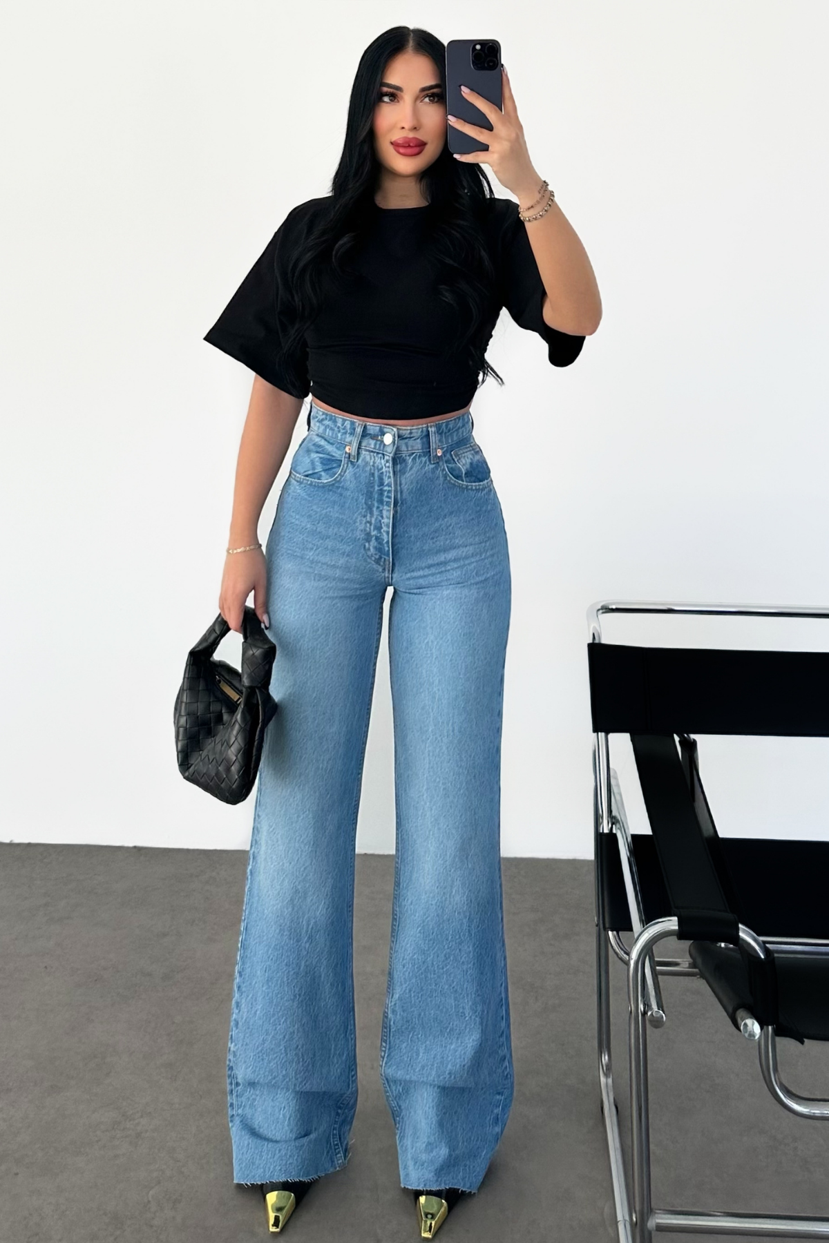 PREMİUM YÜKSEK BEL MİD BLUE WİDE LEG JEAN