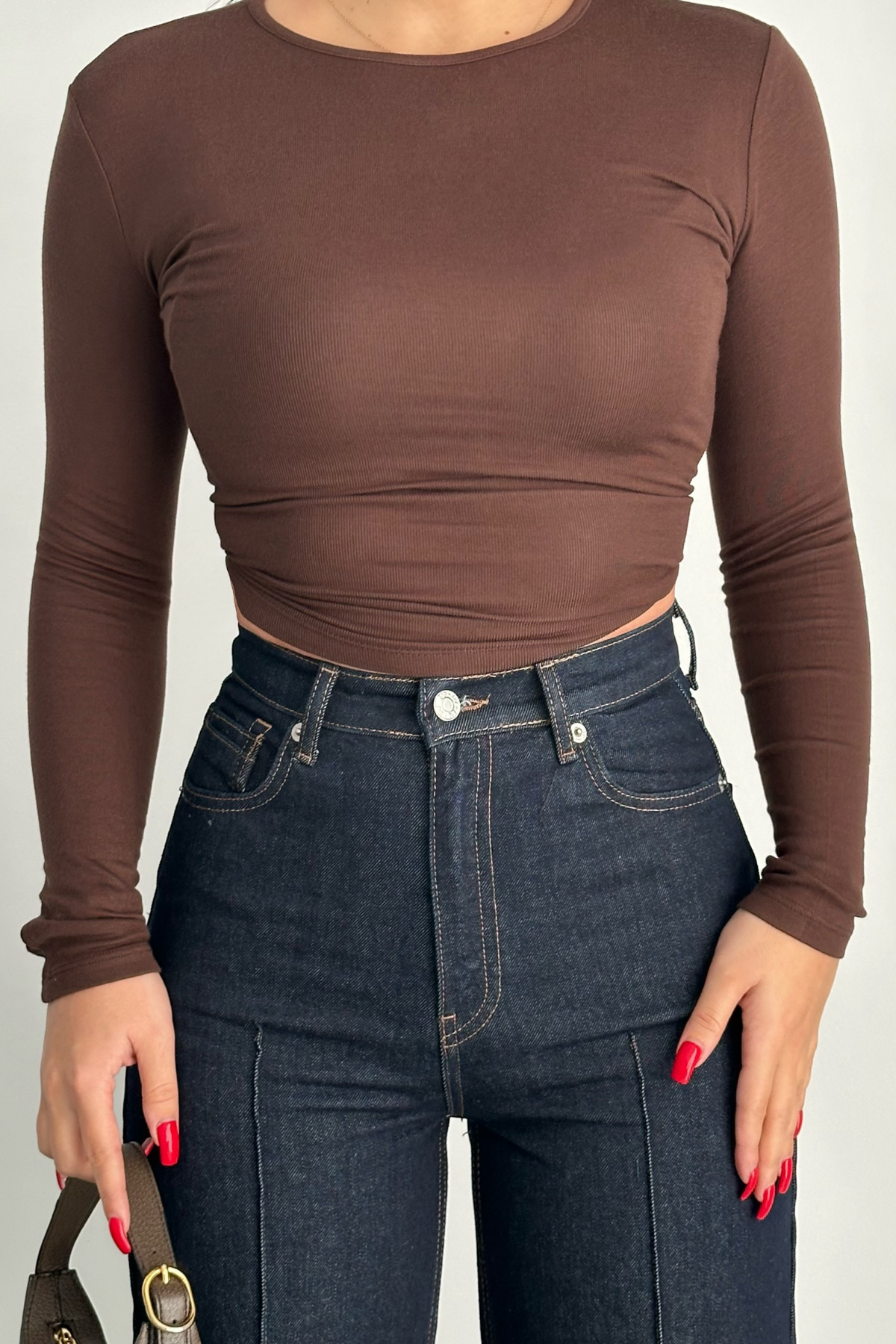 PREMİUM YÜKSEK BEL ÖNÜ ÇIMALI DARK BLUE JEAN