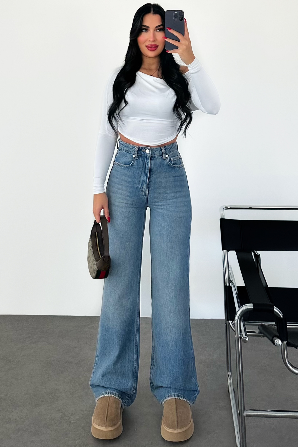 PREMİUM YÜKSEK BEL WİDE LEG MİD BLUE ESSY JEAN