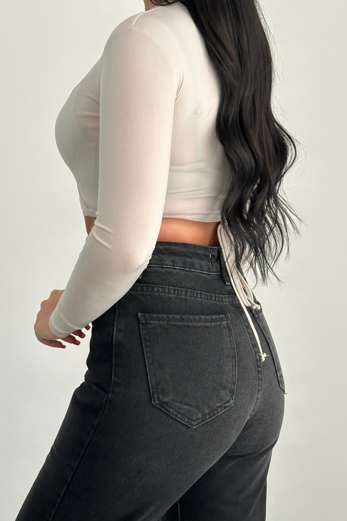 PREMİUM YÜKSEK BEL YIKAMALI SİYAH WİDE LEG JEAN