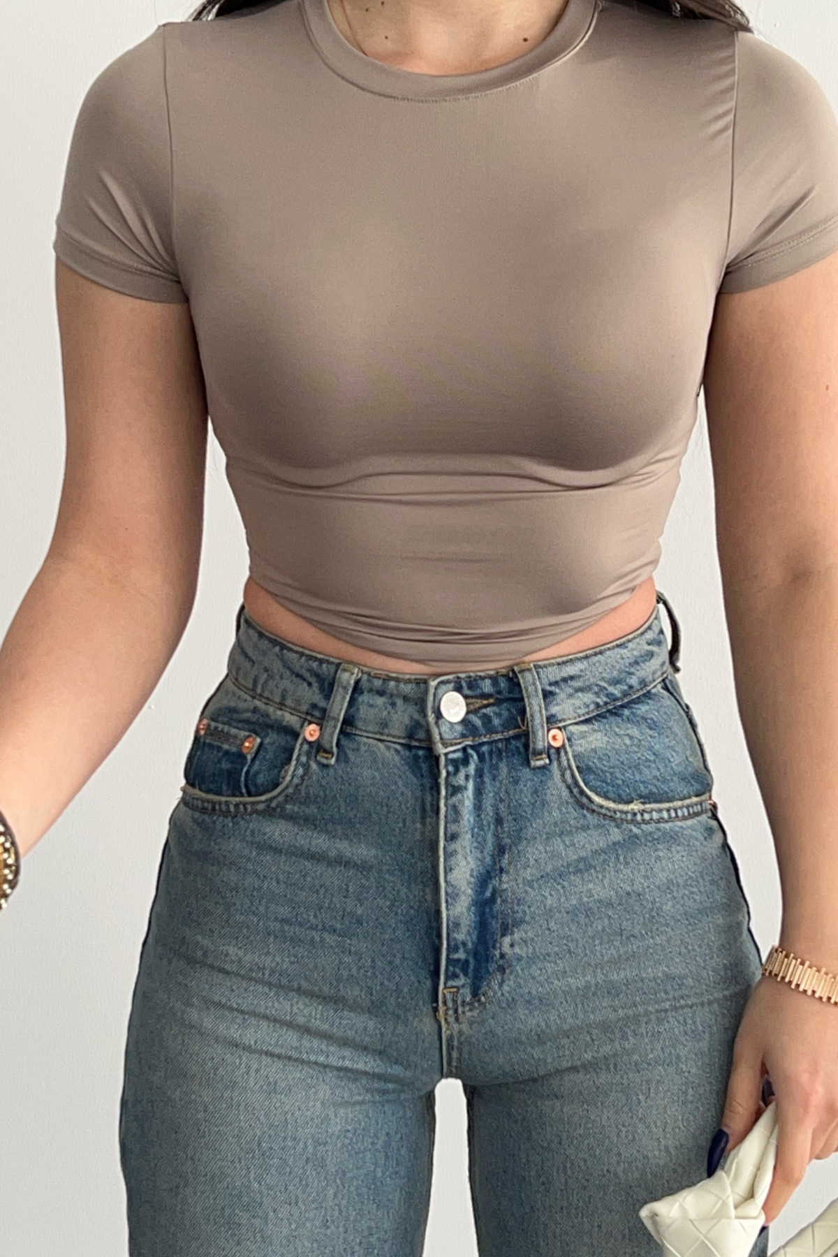 VİZON KISA KOL BASİC CROP