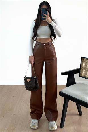 ACI KAHVE DERİ PANTOLON