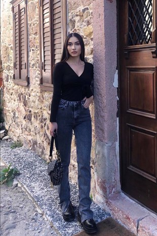 ANTRASİT PAÇASI YIRTMAÇLI JEAN