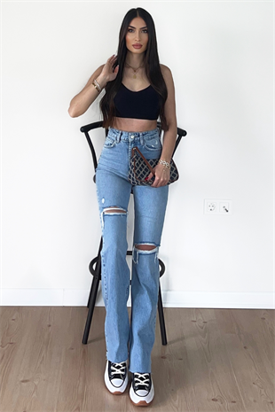 ASİMETRİK BUZ MAVİ RENK JEAN