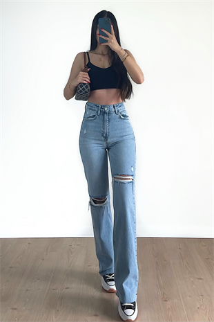 ASİMETRİK BUZ MAVİ RENK JEAN