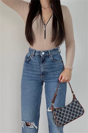 ASİMETRİK YIRTIK WİDE LEG JEAN