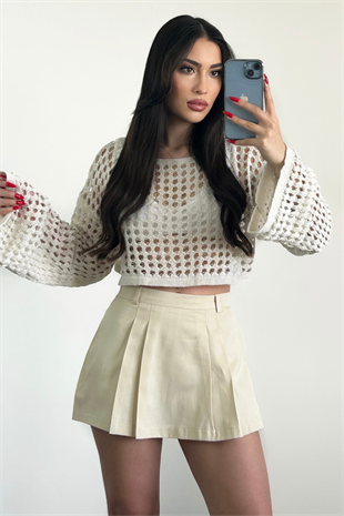 BEJ AJURLU TRİKO CROP