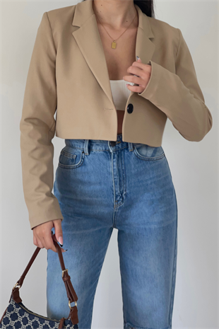 BEJ CROP BLAZER CEKET