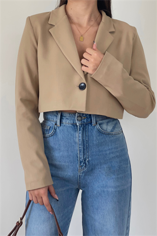 BEJ CROP BLAZER CEKET