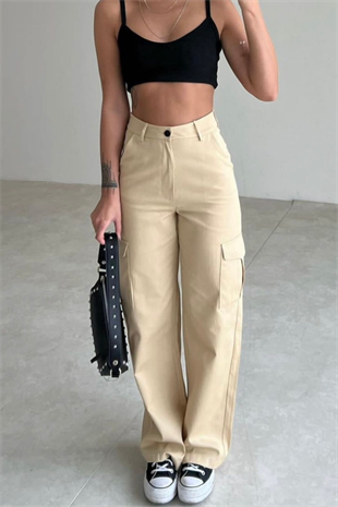 BEJ KARGO CEPLİ PANTOLON