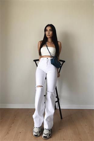 BEYAZ DİZİ YIRTIK JEAN