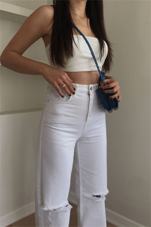 BEYAZ DİZİ YIRTIK JEAN
