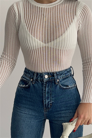 BEYAZ TÜL DETAY BLUZ