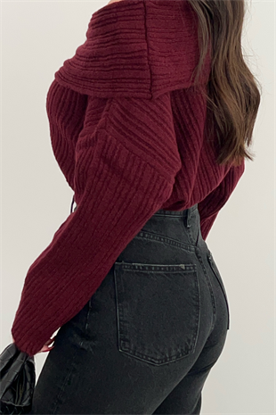 BORDO KAYIK YAKA KAZAK