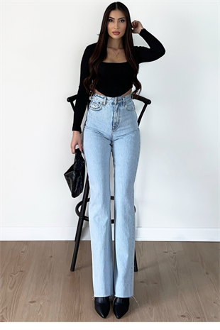 BUZ MAVİ RENK WİDE LEG JEAN
