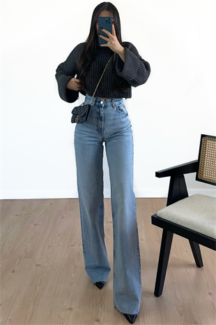 BUZ MAVİ RENK WİDE LEG JEAN