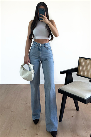 BUZ MAVİ RENK WİDE LEG JEAN