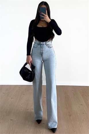 BUZ MAVİ RENK WİDE LEG JEAN