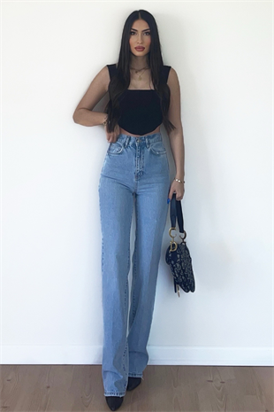 BUZ MAVİ RENK WİDE LEG JEANS