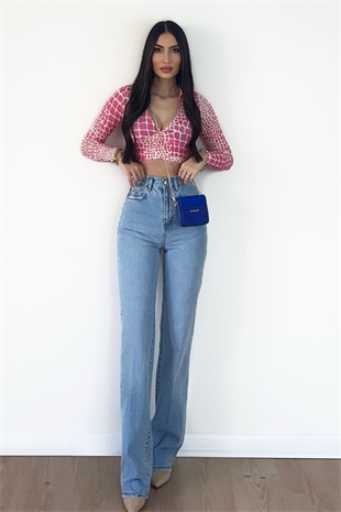 BUZ MAVİ RENK WİDE LEG JEANS