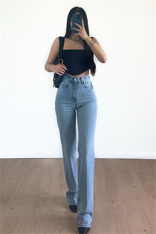 BUZ MAVİ RENK WİDE LEG JEANS